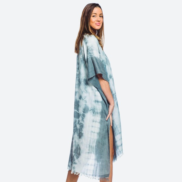Women's Lightweight Maxi Tie-Dye Kimono.

- One size fits most 0-14
- Approximately 40" L
- 20% Viscose, 80% Polyester