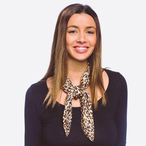 Women's lightweight pleated leopard print neckerchief.

- Approximately 26.5" x 26.5"
- 100% Polyester