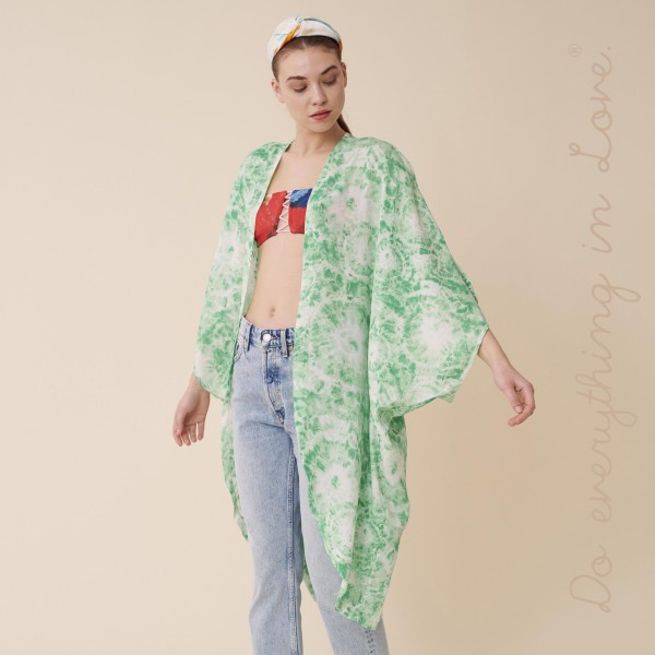 Do everything in Love brand women's lightweight tie-dye print maxi kimono.

- One size fits most 0-14
- Approximately 43" L
- 100% Polyester