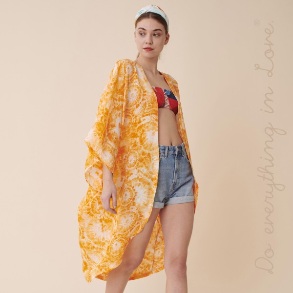 Do everything in Love brand women's lightweight tie-dye print maxi kimono.

- One size fits most 0-14
- Approximately 43" L
- 100% Polyester
