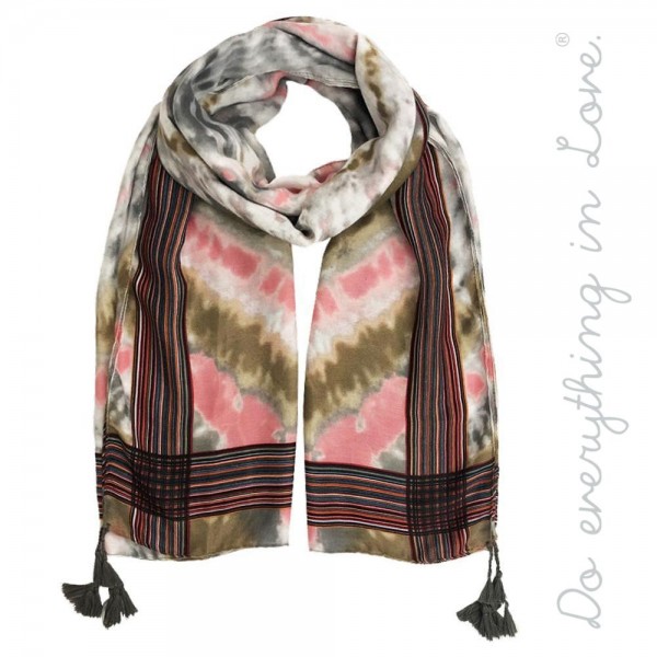 Do everything in Love brand lightweight tie-dye print tassel scarf.

- Approximately 34" W x 70" L
- 100% Polyester