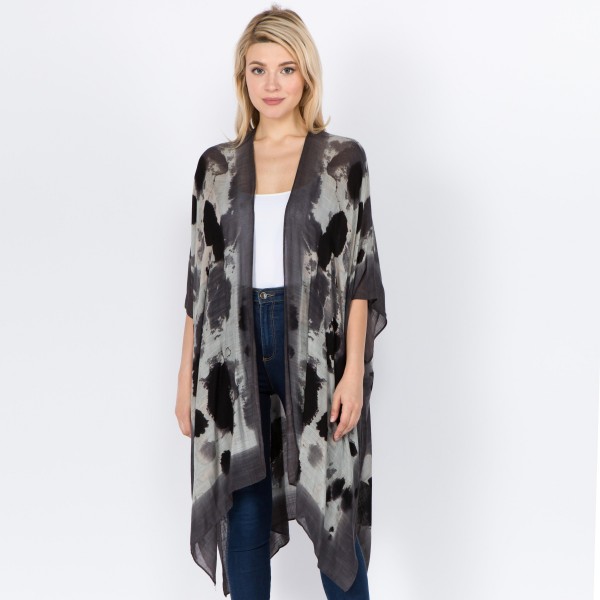 Women's Lightweight Abstract Tie-Dye Kimono.

- One size fits most 0-14
- Approximately 37" L
- 100% Viscose