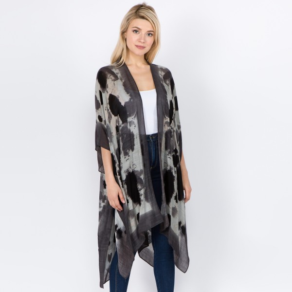 Women's Lightweight Abstract Tie-Dye Kimono.

- One size fits most 0-14
- Approximately 37" L
- 100% Viscose