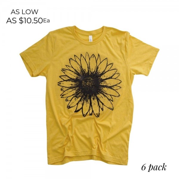 Wholesale mustard Bella Canvas Brand Short Sleeve Sunflower Printed Boutique Gra