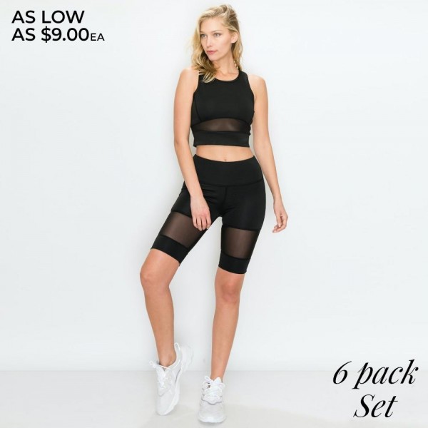Plus Size Mesh Biker Short Set Women's Active Crop Tank Top And