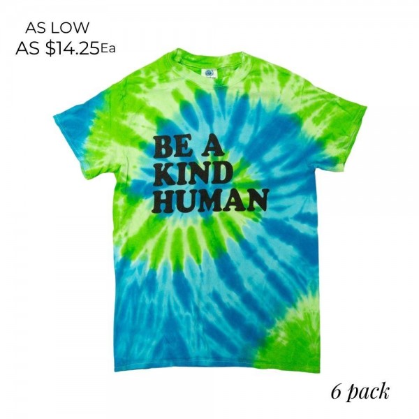 Wholesale tie Dye Colortone Brand Be Kind Human Printed Graphic Tee Pack Breakdo