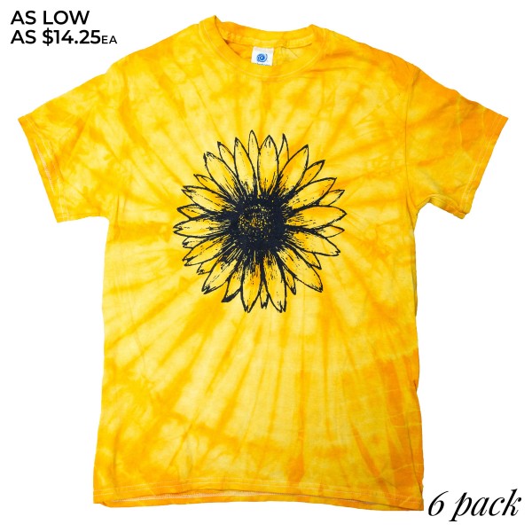 Wholesale yellow Sunflower Tie Dye Tee Printed ColorTone Brand Tee Pack Breakdow