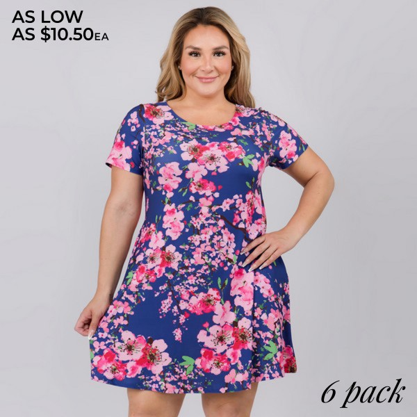 Wholesale women s Plus Cherry Blossom Print Dress o Round neckline o Cherry prin