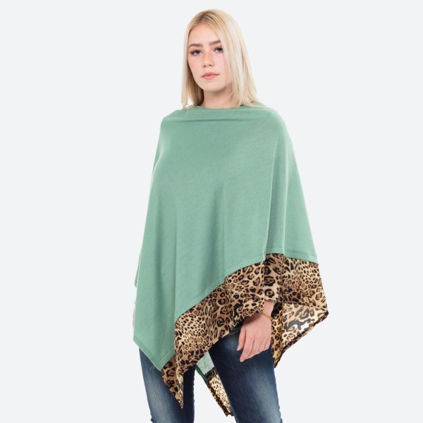 Wholesale women s Lightweight Knit Poncho Leopard Print Trim Detail One fits mos