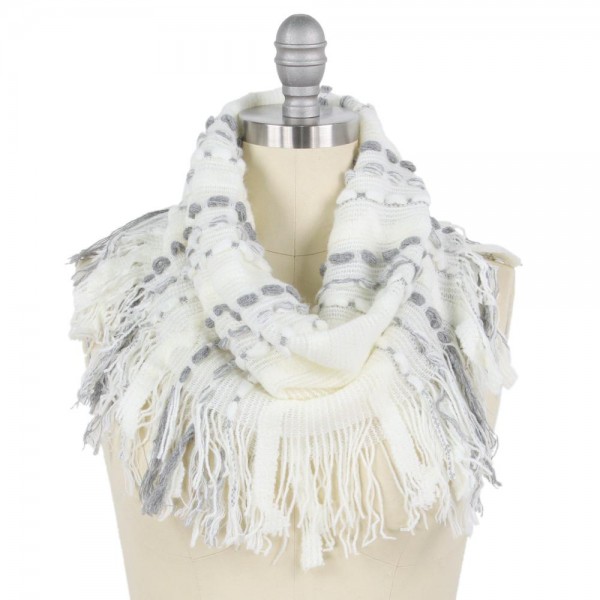 Wholesale stitch Knit Tube Scarf Fringe Tassels W L Tassel Polyester
