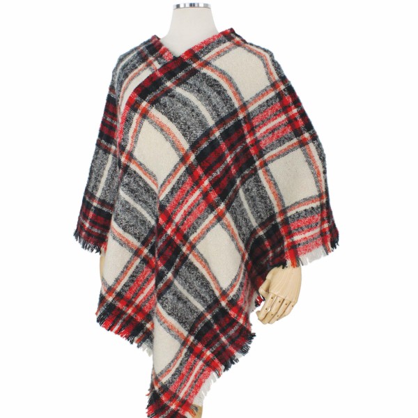 Fall/Winter Plaid Woven Poncho.

- One size fits most 0-14
- Approximately 33" L 
- 100% Polyester
