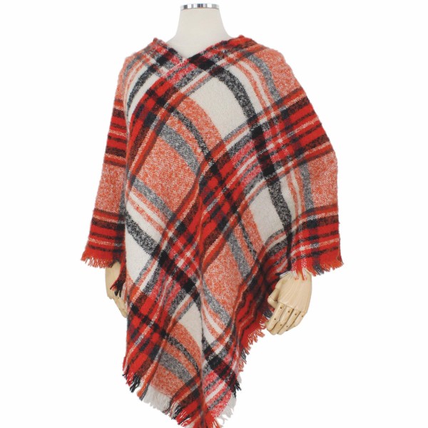 Wholesale fall Winter Plaid Woven Poncho One fits most L Polyester