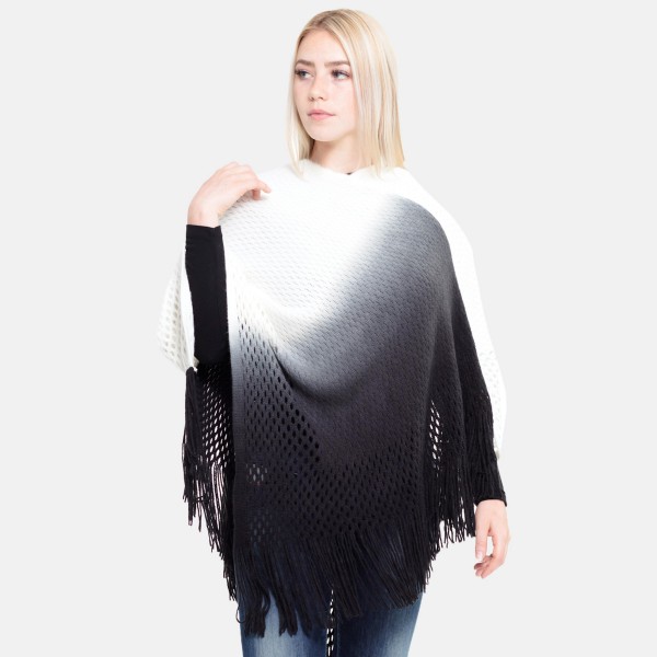 Wholesale women s Ombre Waffle Knit Poncho Fringe Tassels One fits most L Acryli