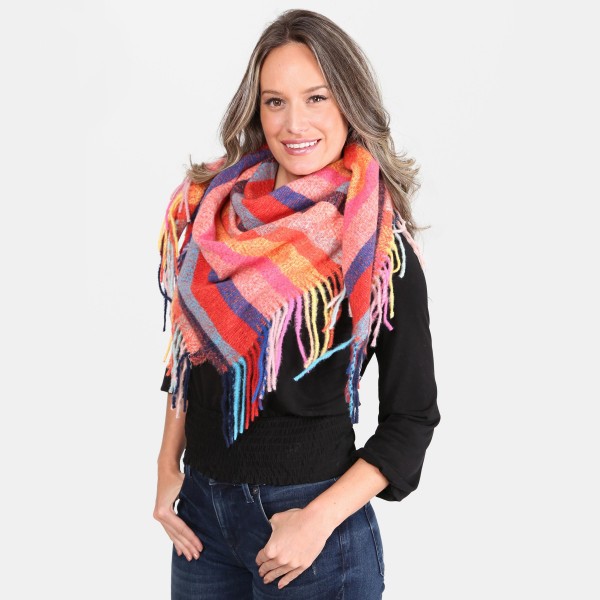 Wholesale multicolor Stripe Square Scarf Fringe Tassels Acrylic