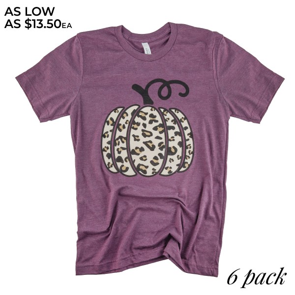 Wholesale leopard Print Pumpkin Graphic Tee Printed Bella Canvas Brand Plum Tee