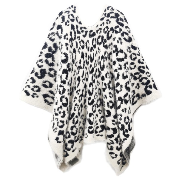 Wholesale do everything Love Brand Fuzzy Knit Leopard Print Poncho Animal Print