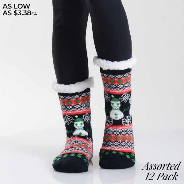 Wholesale women s Assorted Christmas Snowman Print Sherpa Socks Pack o Unique sn