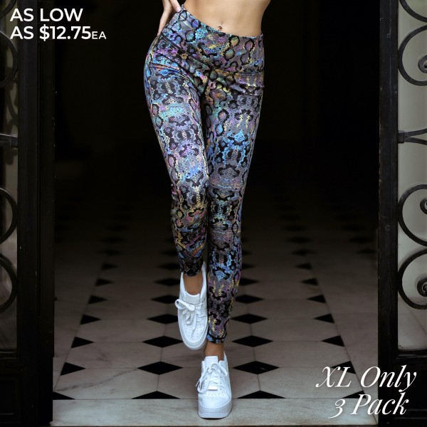 Wholesale women s Active XL Iridescent Snakeskin Print Workout Leggings Pack XL