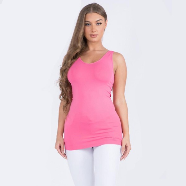 Women's Seamless Reversible V-Neck Tank Top

- Wide shoulder straps
- V-neckline
- Back scoop neck
- Fitted silhouette
- Seamless design
- Buttery soft fabrication with stretch
- Longline hem


- One size fits most 0-14
- 92% Nylon, 8% Spandex