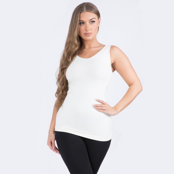 Women's Seamless Reversible V-Neck Tank Top

- Wide shoulder straps
- V-neckline
- Back scoop neck
- Fitted silhouette
- Seamless design
- Buttery soft fabrication with stretch
- Longline hem


- One size fits most 0-14
- 92% Nylon, 8% Spandex