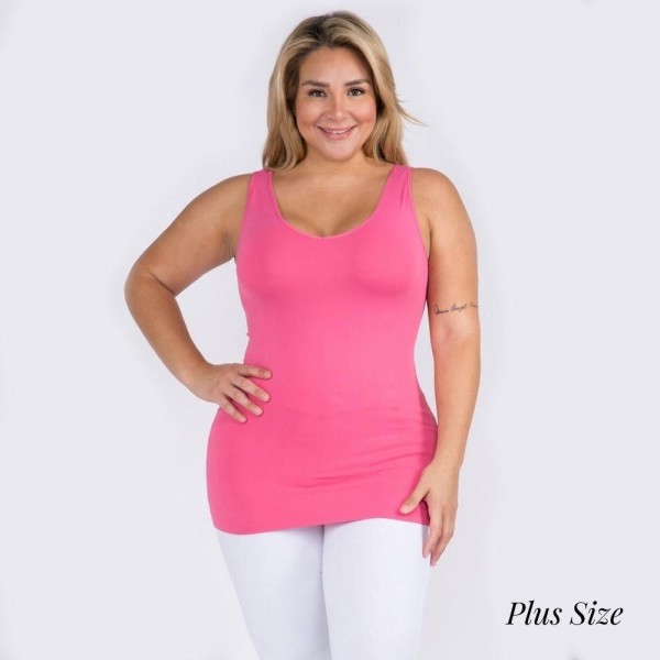 Women's Plus Size Seamless Reversible V-Neck Tank Top

- Wide shoulder straps
- V-neckline
- Back scoop neck
- Fitted silhouette
- Seamless design
- Buttery soft fabrication with stretch
- Longline hem


- One Size Fits Most 16-22
- 92% Nylon, 8% Spandex