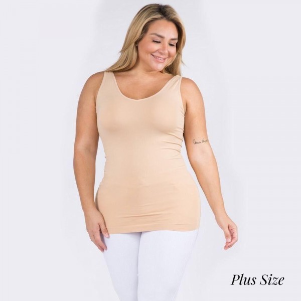 Women's Plus Size Seamless Reversible V-Neck Tank Top

- Wide shoulder straps
- V-neckline
- Back scoop neck
- Fitted silhouette
- Seamless design
- Buttery soft fabrication with stretch
- Longline hem


- One Size Fits Most 16-22
- 92% Nylon, 8% Spandex