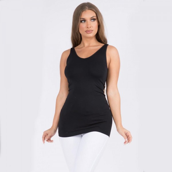 Women's Seamless Reversible V-Neck Tank Top

- Wide shoulder straps
- V-neckline
- Back scoop neck
- Fitted silhouette
- Seamless design
- Buttery soft fabrication with stretch
- Longline hem


- One size fits most 0-14
- 92% Nylon, 8% Spandex