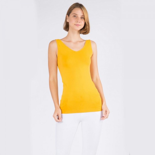 Women's Seamless Reversible V-Neck Tank Top

- Wide shoulder straps
- V-neckline
- Back scoop neck
- Fitted silhouette
- Seamless design
- Buttery soft fabrication with stretch
- Longline hem


- One size fits most 0-14
- 92% Nylon, 8% Spandex