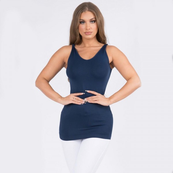 Women's Seamless Reversible V-Neck Tank Top

- Wide shoulder straps
- V-neckline
- Back scoop neck
- Fitted silhouette
- Seamless design
- Buttery soft fabrication with stretch
- Longline hem


- One size fits most 0-14
- 92% Nylon, 8% Spandex