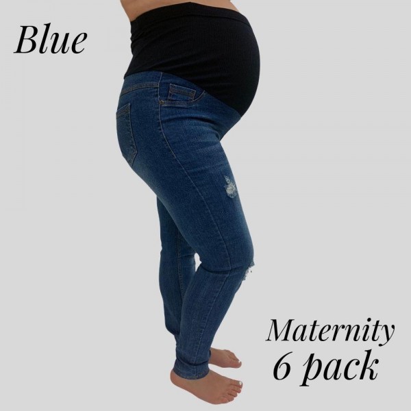 Wholesale women s Distressed Maternity Jeggings Adjustable Elastic Ribbed Waistb