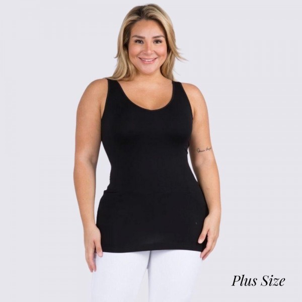 Women's Plus Size Seamless Reversible V-Neck Tank Top

- Wide shoulder straps
- V-neckline
- Back scoop neck
- Fitted silhouette
- Seamless design
- Buttery soft fabrication with stretch
- Longline hem


- One Size Fits Most 16-22
- 92% Nylon, 8% Spandex