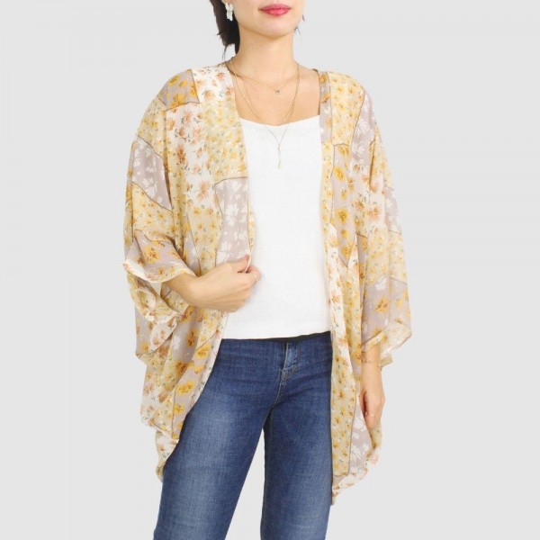 Wholesale women s Lightweight Flower Mix Print Kimono One fits most Polyester