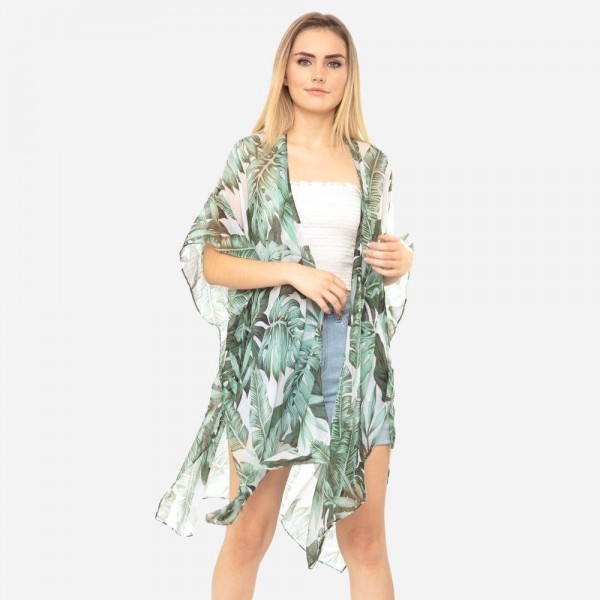 Wholesale lightweight Tropical Leaf Print Kimono Polyester One Fits Most