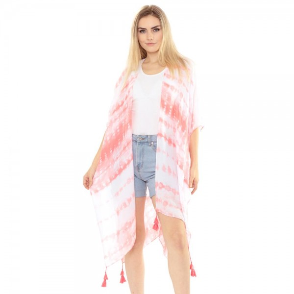 Wholesale women s Lightweight Tie Dye Tassel Kimono One fits most Polyester