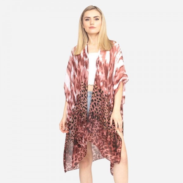 Wholesale women s Lightweight Tie Dye Animal Print Kimono One fits most Polyeste