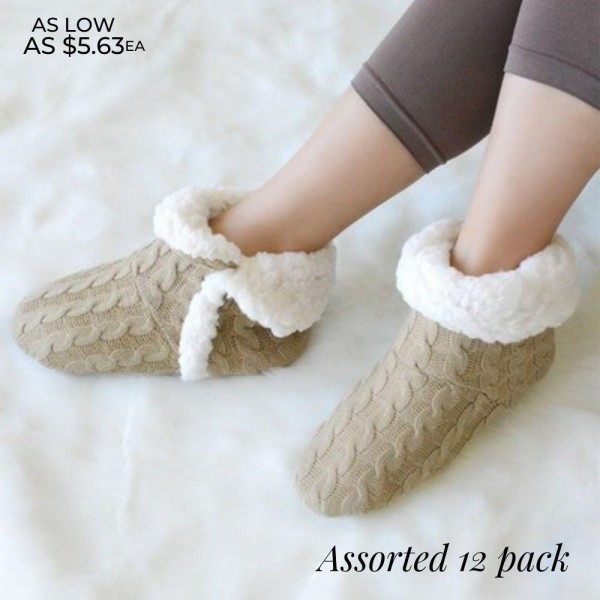 Wholesale women s Assorted Pack Cable Knit Sherpa Slipper Booties pack o Cable k