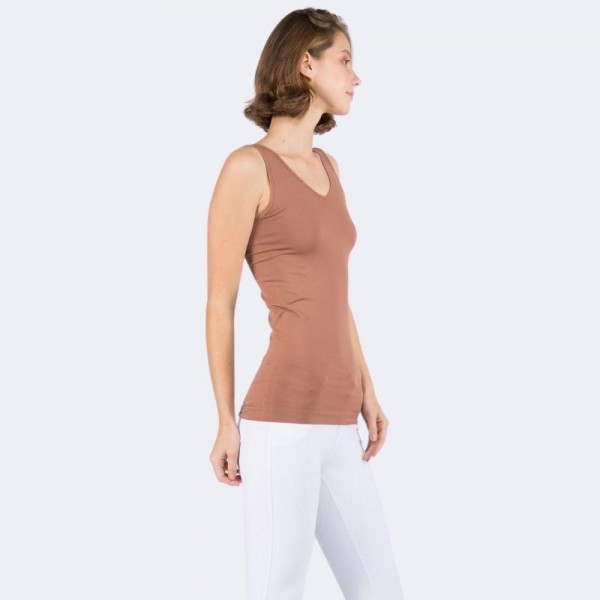 Women's Seamless Reversible V-Neck Tank Top
- Wide Shoulder Straps
- V-Neckline
- Back Scoop Neck
- Fitted Silhouette
- Seamless Design
- Soft & Stretchy 
- Longline Hem
- One Size Fits Most (0-14)
- 92% Nylon, 8% Spandex