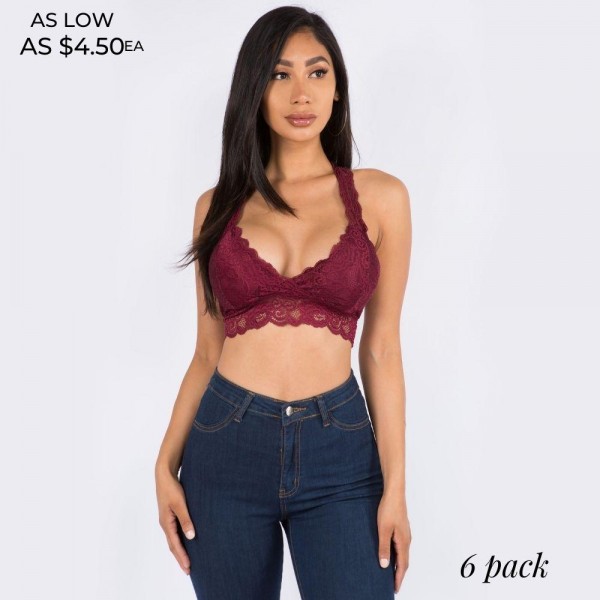 Wholesale women s Padded Lace Bralette pack Padded Floral Lace Racerback Back Br