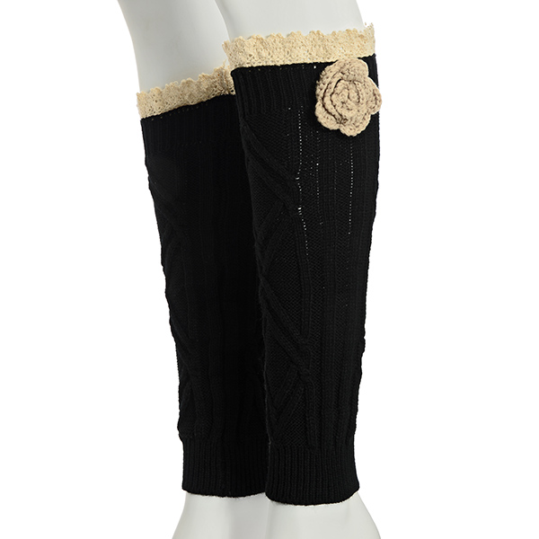 Wholesale black crochet boot toppers beige crochet flower ivory lace rimmed top