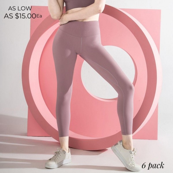 Women's Active High Waisted Feel So Good Athletic Leggings. (6 pack)

- 4.5" High Waistband
- Waistband Hidden Pocket
- Designed for Training
- Sweat-wicking
- 4-way Stretch
- Breathable
- Smooth, Cool Feel
- Inseam 24" Long 
- 6 Pair Per Pack
- Sizes: 2:S 2:M 2:L
- 75% Nylon / 25% Spandex