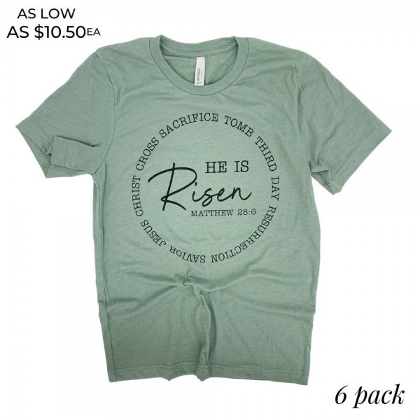 Wholesale he Risen Graphic Tee Printed Bella Canvas Brand Tee Color Sage Green S