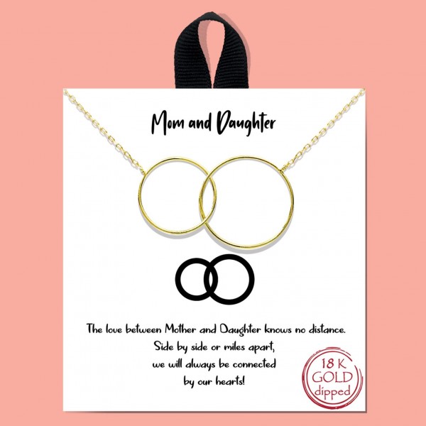 Dainty Chain Link Necklace Featuring Interlocking Circle Pendant

- Approximately 16" L
- Extender 2" L
- Hypoallergenic Brass Base
- 18K Gold or Rhodium Dipped
- Made in Korea 
- Card: "The love between Mother and Daughter knows no distance. Side by side or miles apart, we will always be connected by our hearts." 