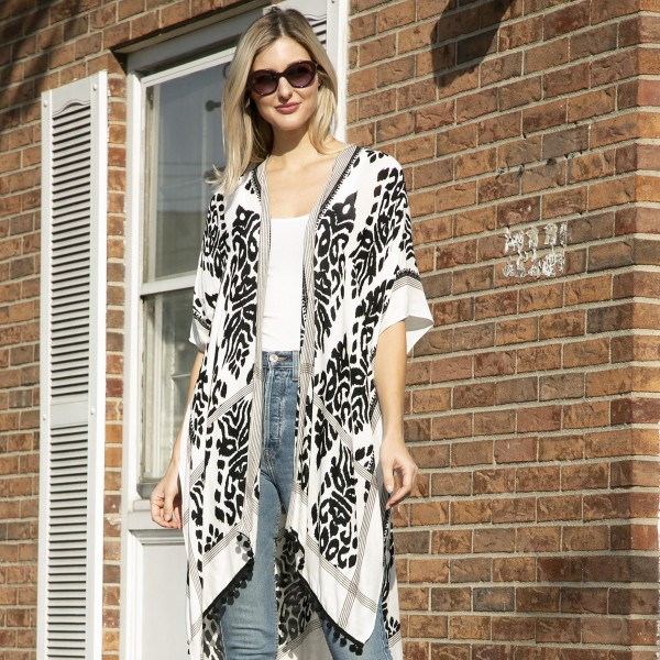 Wholesale lightweight Patterned Kimono Pom Pom Accents One Fits Most Viscose