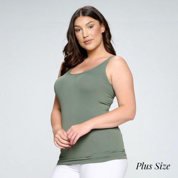 Women's Plus Size Seamless Reversible V-Neck Tank Top

- Wide shoulder straps
- V-neckline
- Back scoop neck
- Fitted silhouette
- Seamless design
- Buttery soft fabrication with stretch
- Longline hem


- One Size Fits Most 16-22
- 92% Nylon, 8% Spandex