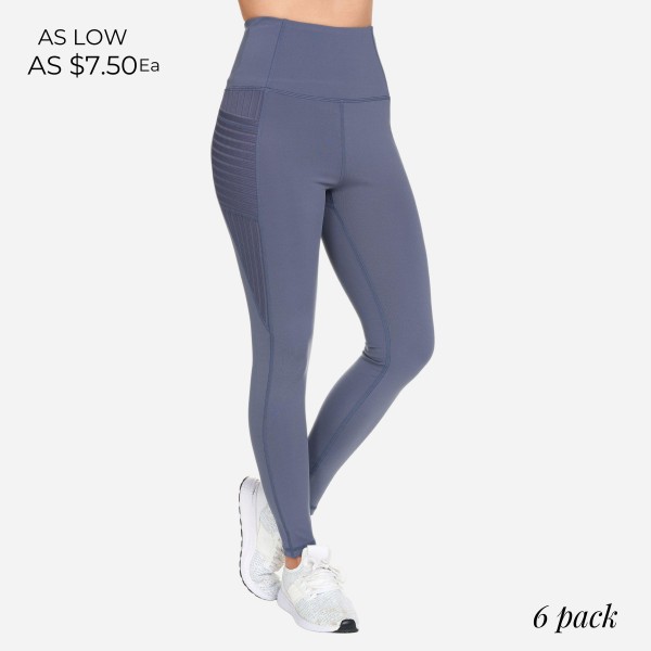 Wholesale paneled Full Leggings Sheer Accents Side Pockets Pack Waist Outside Po