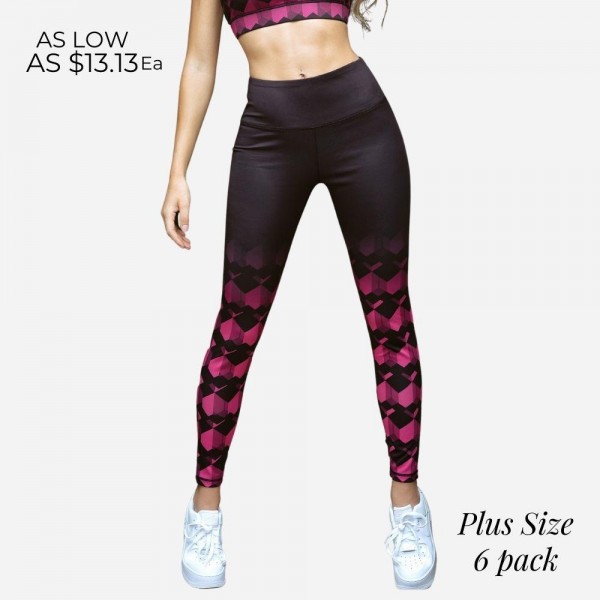 Wholesale active Leggings Patterned Bright Pink Diamonds Ombre Effect Down Bodic