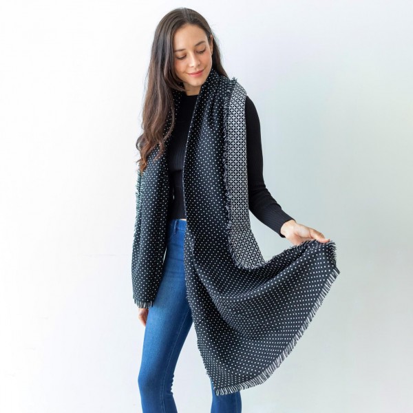 Wholesale women s Polka Dot Woven Knit Scarf Fringe Edges W L Acrylic