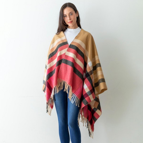 Wholesale women s Plaid Fleece Ruana Wrap Tassel Edges One Fits Most Polyester V