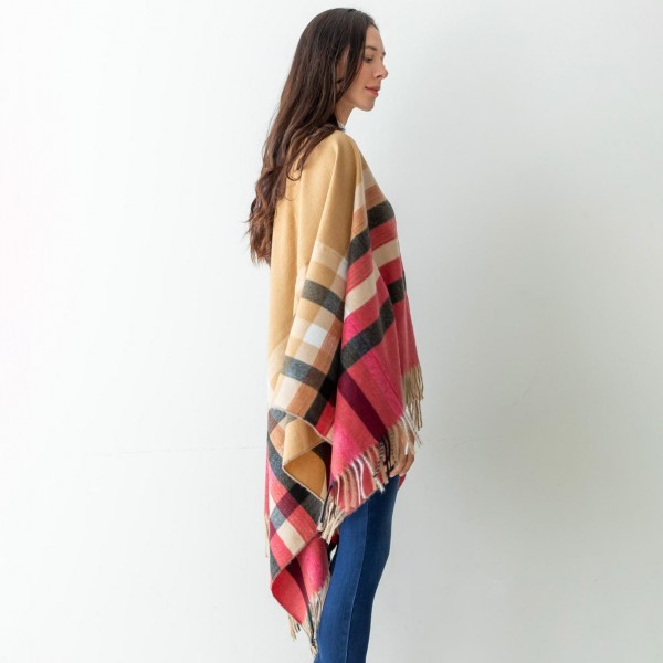 Women's Plaid Fleece Ruana Wrap Featuring Tassel Edges.

- One Size Fits Most ( Sizes 0-14)
- Approximately 32" in Length
- 50% Polyester, 50% Viscose