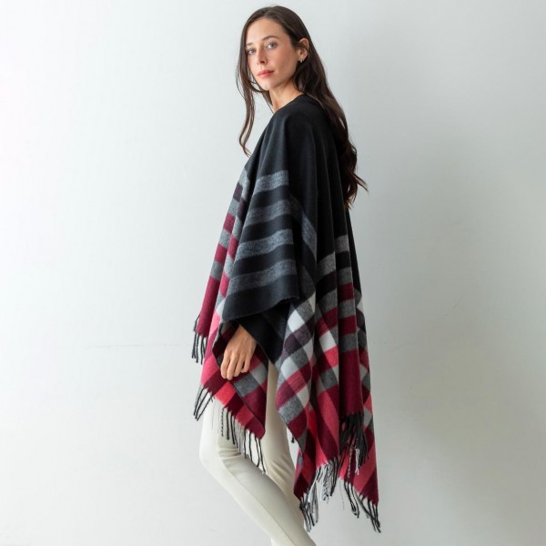 Women's Plaid Fleece Ruana Wrap Featuring Tassel Edges.

- One Size Fits Most ( Sizes 0-14)
- Approximately 32" in Length
- 50% Polyester, 50% Viscose